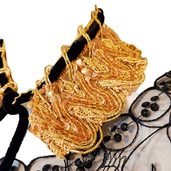 1950s True Vintage Gold Thread And Sequin Detachable Collar With A Velvet Tie - Picture 3 of 5